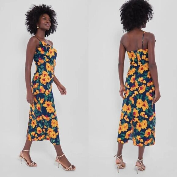 Hyacinth House NEW Navy & Marigold Floral Ruffle Margot Maxi Dress Size S - Picture 2 of 10